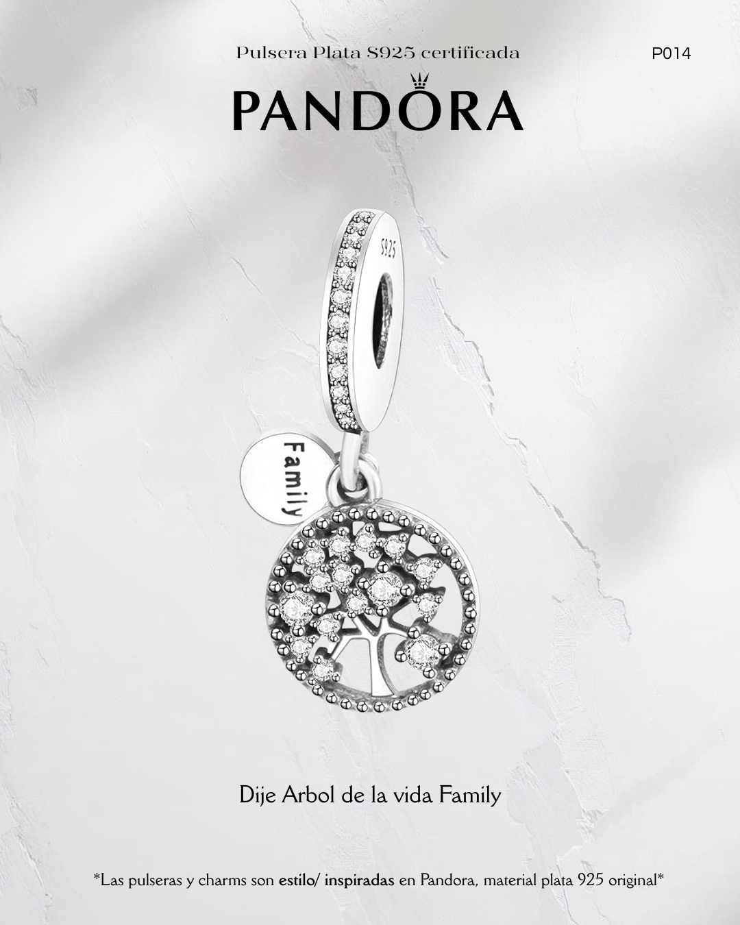 Charm estilo Pandora Arbol de la Vida Family- Plata ley 925