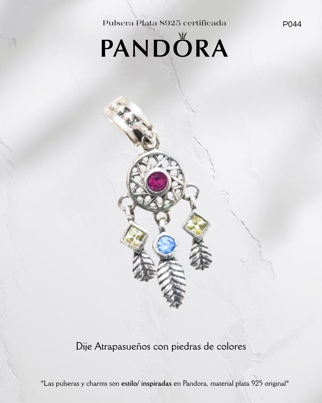 Charm estilo Pandora Atrapa sueños piedras de colores- Plata ley 925