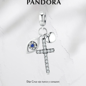 Charm estilo Pandora Corazon cruz y ojo turco- Plata ley 925