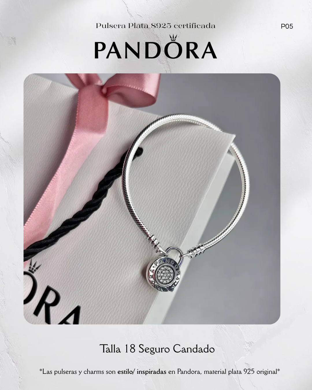 Pulsera estilo Pandora con seguro Candado- Plata ley 925 original - Imagen 2