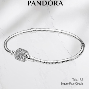 Pulsera estilo Pandora con seguro Pave circular- Plata ley 925 original
