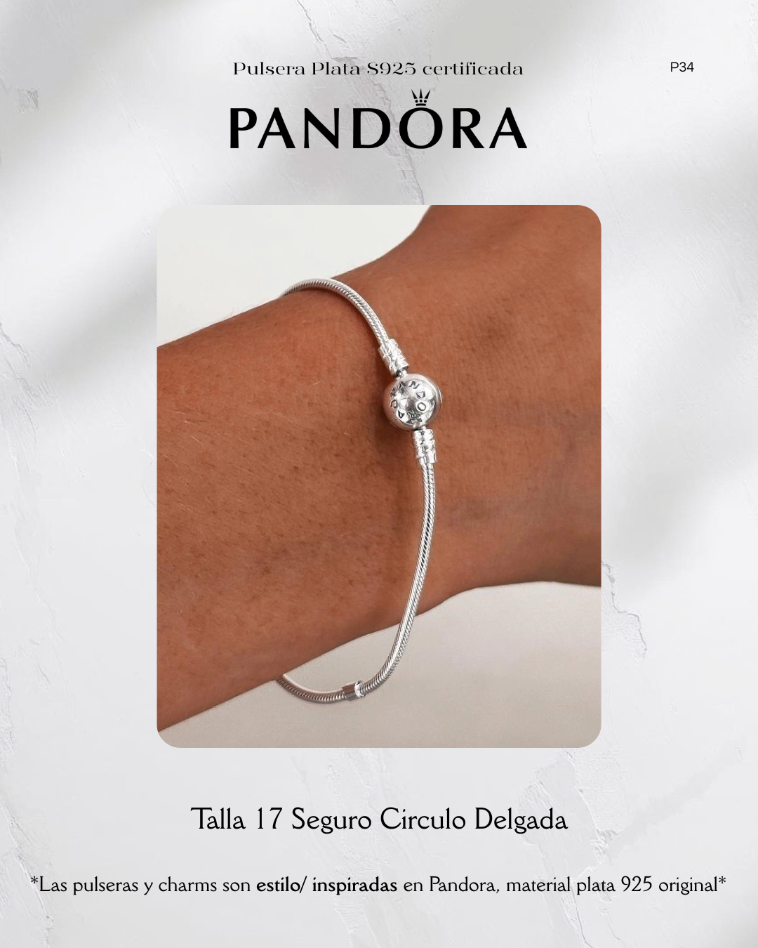 Pulsera estilo Pandora con seguro Circulo Delgada- Plata ley 925 original - Imagen 2