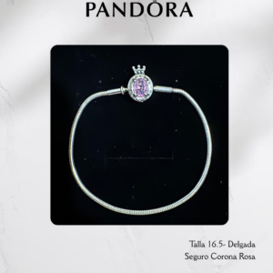 Pulsera estilo Pandora con seguro Corona Rosa delgada- Plata ley 925 original
